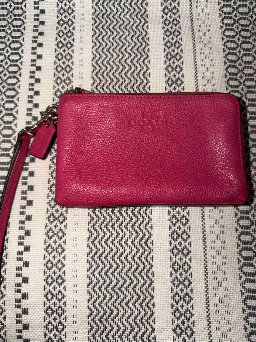 Coach Pebbled Leather Wristlet - Hot Pink